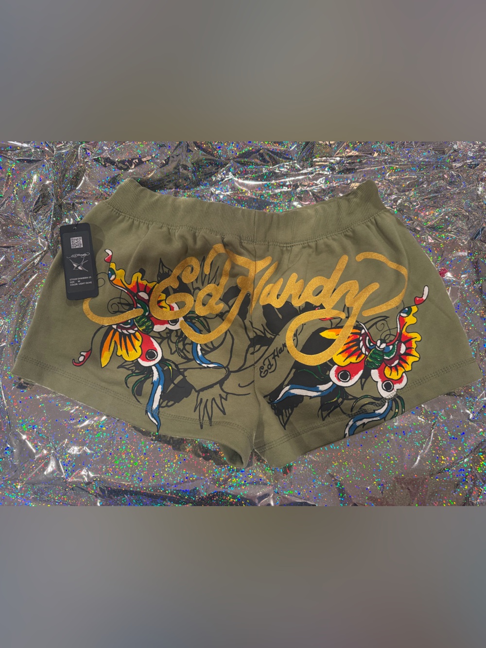 Ed hardy butterflies fleece shorts y2k tattoo mcbling 00s 2000s